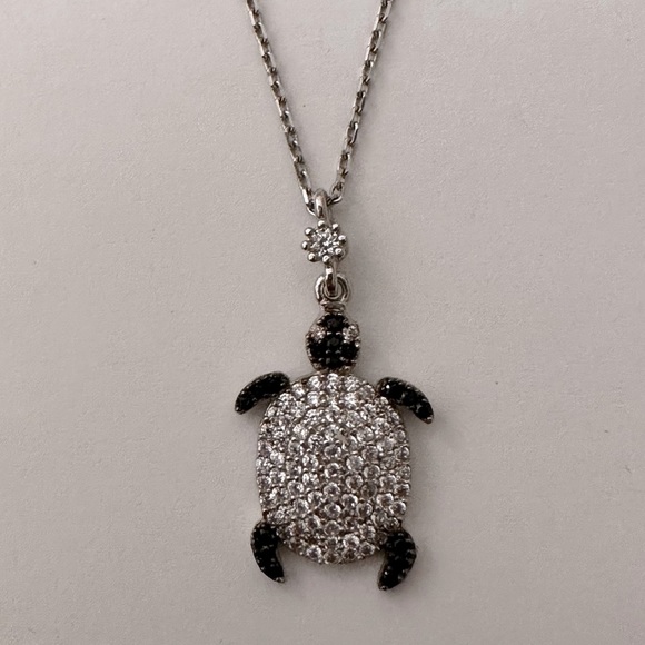Jewelry - 925 Silver turtle necklace  black / clear cz stones